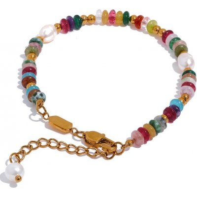 Grace Jewellery Korálkový náramek s perlou a přírodními kameny chirurgická ocel BN-10-1087A Barevná/více barev