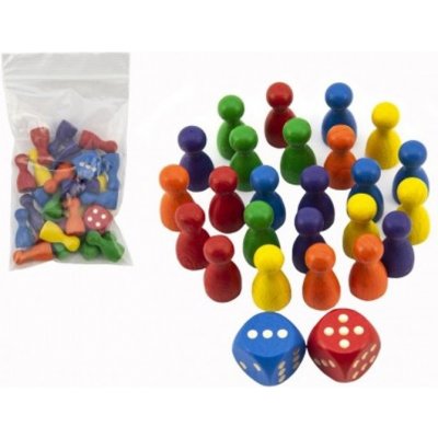 Figurky dřevo 25mm 24ks 6 barev+ 2 kostky společenská hra v sáčku 7x13cm – Zbozi.Blesk.cz
