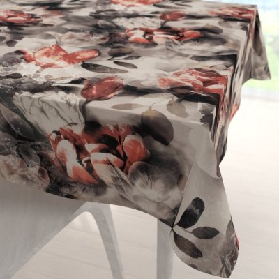 Biante čtvercový ubrus Parma PM-111 Cihlově červené květy na kouřově šedohnědém 100x100 cm – Zboží Mobilmania