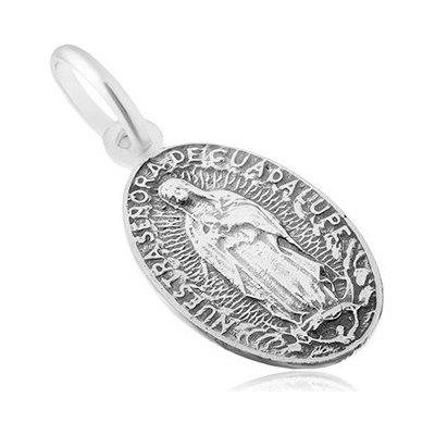 Šperky eshop Matný oválný medailon s Pannou Marií ze stříbra 925 jemně patinovaný SP33.14 – Zboží Mobilmania