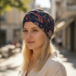 Ebbie bavlněný turban-style ETNO NA MODRÉ – Sleviste.cz