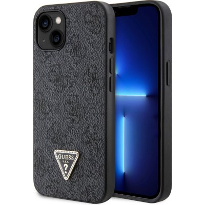 Pouzdro Guess PU 4G Strass Triangle Metal Logo iPhone 15 černé