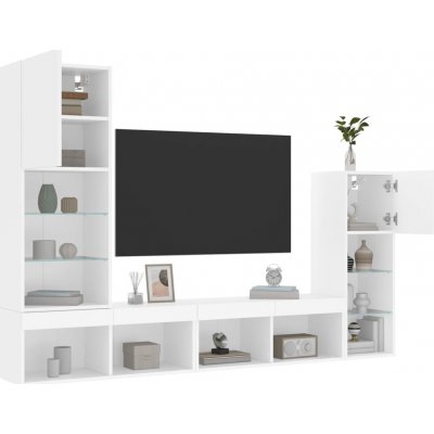 vidaXL 4dílná obývací stěna s LED osvětlením bílá kompozitní dřevo 3216647 – Sleviste.cz