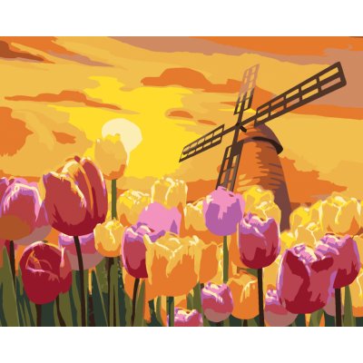 ZUTY Malování podle čísel KRÁSNÉ TULIPÁNY S VĚTRNÝM MLÝNEM 40 x 50 cm – Zboží Mobilmania