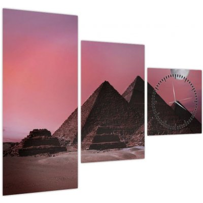 Obraz - Pyramidy Giza, Egypt (s hodinami), třídílný 90x70 cm s hodinami