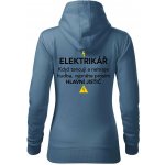 Elektrikář hlavní jistič Nápis na zádech mikina dámská Cape s kapucí Denim – Sleviste.cz