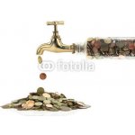 WEBLUX 41036554 Fototapeta papír Money coins fall out of the golden tap Peněžní mince vypadnou ze zlatého kohoutku rozměry 360 x 266 cm – Hledejceny.cz