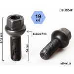 Kolový šroub M14x1,5x34 koule R14, klíč 19 , černé, LS19D34FR14 ; výška 57,5