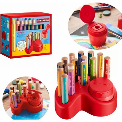 Stabilo 880/15-01 Woody 3 v 1 pastelky ve stojánku na stůl sada s ořezávátkem, – Zboží Dáma