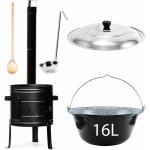 Perfect Home KotlinaSet009 Železná kotlina s komínem, kolenem 39 cm + smaltovaný kotlík s poklicí na guláš 16 L + Vařečká – Hledejceny.cz