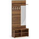 Věšáková stěna s botníkem a zrcadlem HORIZONT, 4 háčky, police, léta vodorovně, ořech – Zboží Dáma