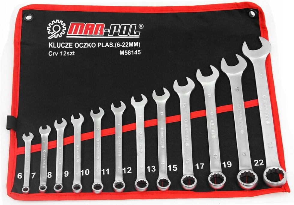 MAR-POL Klíče očkové-otevřené 12ks 6-22mm CrV, skládací obal M58145