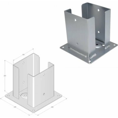 Domax šroubovací patka sloupku se čtvercovou základnou (ZNO) PSPD 150 - 152 x 200 x 220 x 3.0 mm – Hledejceny.cz