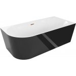 MEXEN/S Mia volně stojící rohová vana pravá 150 x 75, bílá/černá, sifon a přepad růžové zlato 52691507575P-60 – Zboží Dáma