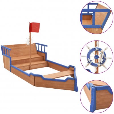 zahrada-XL Pískoviště pirátská loď jedlové dřevo 190 x 94,5 x 101 cm