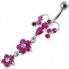 Piercing Šperky4U stříbrný piercing do pupíku tmavě růžové zirkony BP01192-F