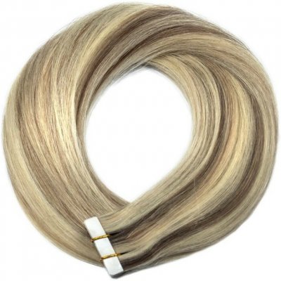 TAPE IN vlasy Premium 50 cm – 20 pásků, 50 g, melír ledová blond / světle hnědá, pravé indické vlasy – Zboží Mobilmania