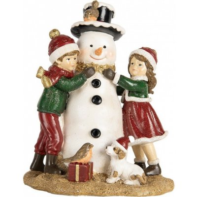 Červeno-zelená vánoční dekorace děti se sněhulákem - 13*10*16 cm - Clayre & Eef – Hledejceny.cz