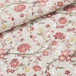 Směsové plátno EVA ČERVENÁ, květy na režné, š.140cm (látka v metráži) – Zboží Mobilmania