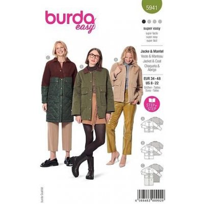 Střih Burda zelený 5941 - bunda, dlouhá bunda, manšestrová bunda – Zboží Dáma