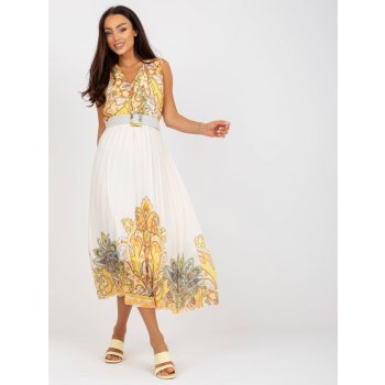 Šaty s mandalovým vzorem a plisovanou sukní DHJ-SK-13128.61 bílo-žluté