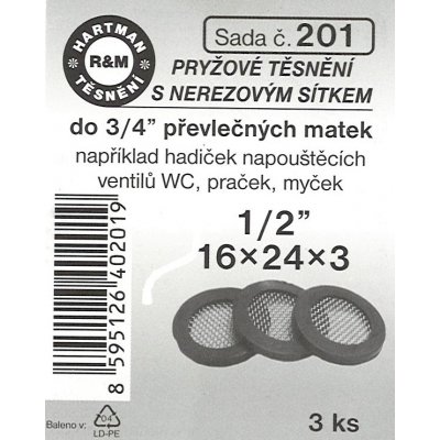 HARTMAN těsnění pryžové s nerezovým sítkem do 3/4" převlečných matek, sada č. 201 – Zboží Dáma