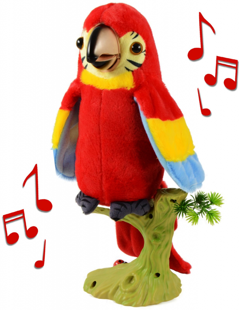 FunPlay 155658 Mluvící papoušek se stojanem 23 cm červený