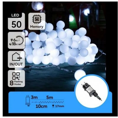 Aigostar LED Ven. dekorační řetěz 50xLED/3,6W/230V/8 funkcí 5m IP44 stud bílá B103031RI – Hledejceny.cz