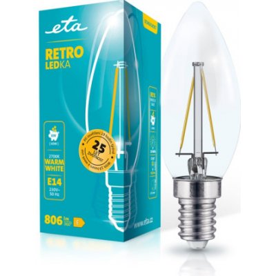 ETA RETRO LEDka svíčka filament 6W, E27, teplá bílá – Zboží Mobilmania