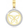 Přívěsky Šperky Eshop Přívěsek ze kombinovaného zlata motýl v obrysu kruhu, obruba ze zirkonů S3GG252.01