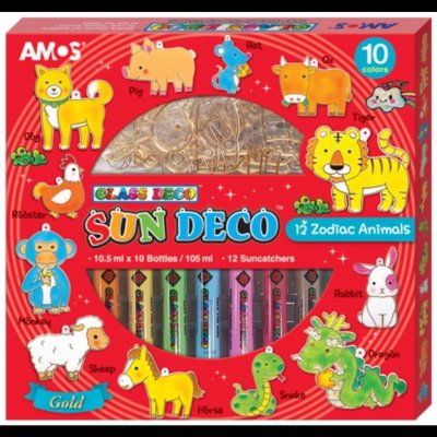 Amos Barvy na sklo sada 10 barev 10,5 ml + 12 sklíček ZVÍŘATA 6418 – Zboží Dáma