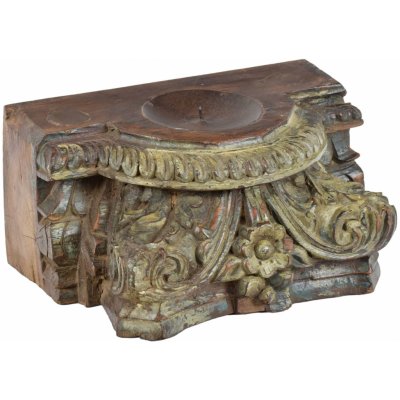 Sanu Babu Antik svícen z teakového dřeva, 37x25x18cm