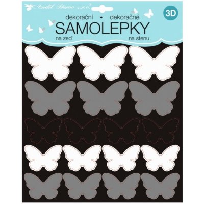 Anděl Přerov Samolepky na zeď 3D černostříbrní motýli 2 archy 35 ks 25x16 cm+25x25cm – Zboží Mobilmania