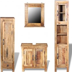 zahrada-XL Koupelnová skříňka se zrcadlem a 2 bočními skříněmi, masivní  mangovníkové dřevo koupelnový nábytek - Nejlepší Ceny.cz