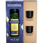 Becherovka 38% 0,7 l (dárkové balení 2 sklenice) – Zboží Mobilmania