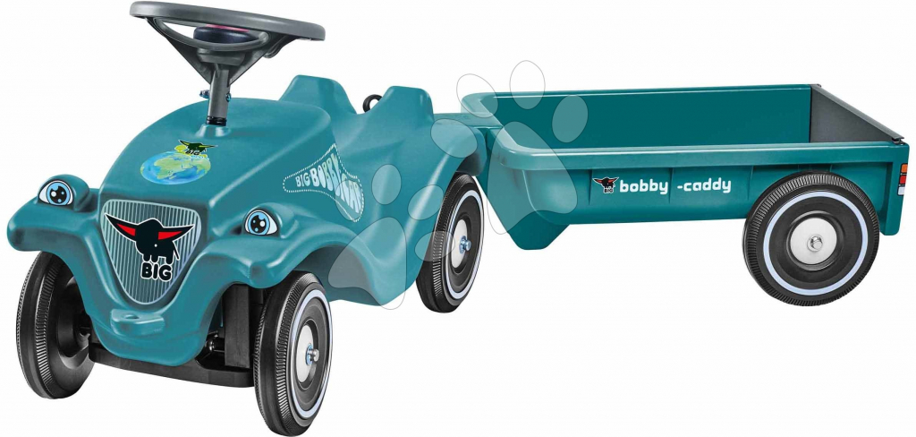BIG s přívěsem auto Bobby Car Classic Eco 2.0 ekologické tyrkysové s klaksonem a trendy nálepkami od 12 měsíců