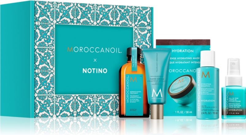 Moroccanoil x Notino vlasová kúra pro všechny typy vlasů 50 ml + hydratační šampon s arganovým olejem 70 ml + intenzivně hydratační a vyživující maska pro suché a normální vlasy 30