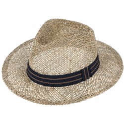 Fiebig since 1903 Slaměný klobouk z mořské trávy s dvoubarevnou modrou stuhou Fedora