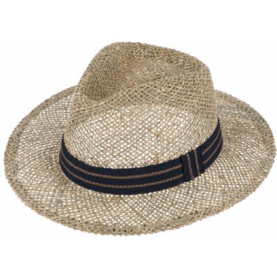 Fiebig since 1903 Slaměný klobouk z mořské trávy s dvoubarevnou modrou stuhou Fedora – Zboží Mobilmania
