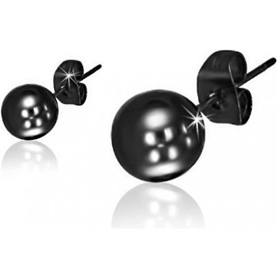 Šperky eshop puzetové náušnice z oceli lesklé kuličky černé barvy S74.16