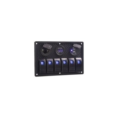 Panel s 6x spínači Rocker, voltmetr, CL + USB zásuvka, 12/24V – Zboží Mobilmania