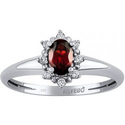 SILVEGO Stříbrný prsten Lina s přírodním granátem a Brilliance Zirconia JSW3001SGR