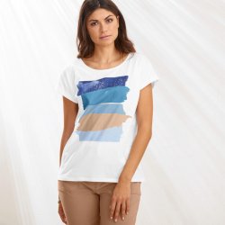 Blancheporte Rovné tričko s arty potiskem žerzej modrá