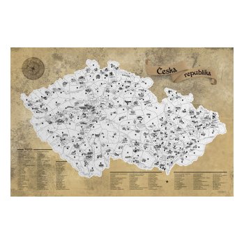 Stírací mapa Česka – stříbrná Deluxe XL