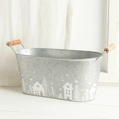 BOLTZE Zimní kovový obal na květiny s dřevěnými rukojeťmi – Sleviste.cz