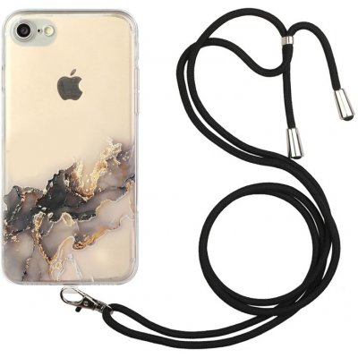 Pouzdro AppleMix Apple iPhone 7 / 8 / SE (2020) / SE (2022) - mramorová textura - šňůrka - gumový - šedé