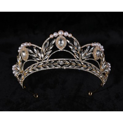 B-Top barokní svatební Tiara korunka Gold Crystal pozlacená – Zboží Dáma