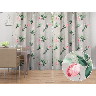 Biante Bavlněný závěs Sandra SA-452 Růžové květy na šedém 150x200 cm – Sleviste.cz