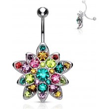Šperky Eshop piercing do pupíku z chirurgické oceli velký barevný lotosový květ R46.11