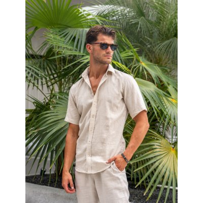 TallGuys pánská prodloužená lněná košile límeček slim natural – Hledejceny.cz